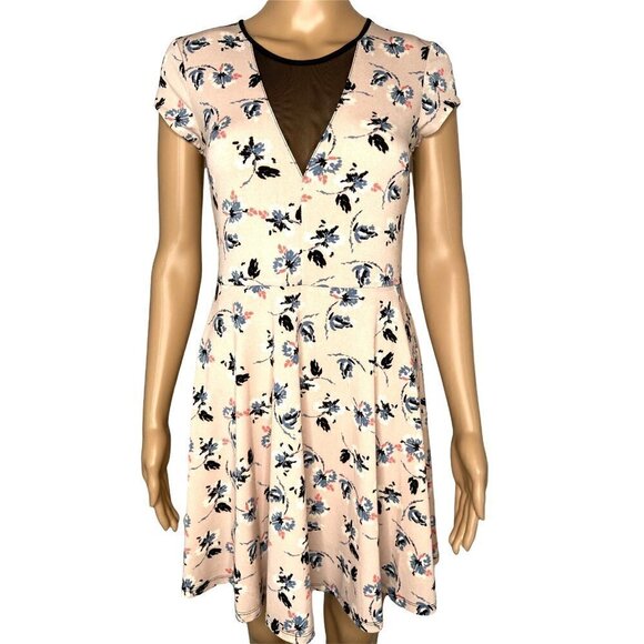 Kimchi Blue Floral Plunge Mini Dress Urban Outfitters Black mesh Pink Size M - Picture 1 of 7